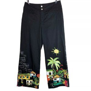 Chicos Black Pants Waist 29 Straight legs Tropical Art Print Summer Coconut Tree